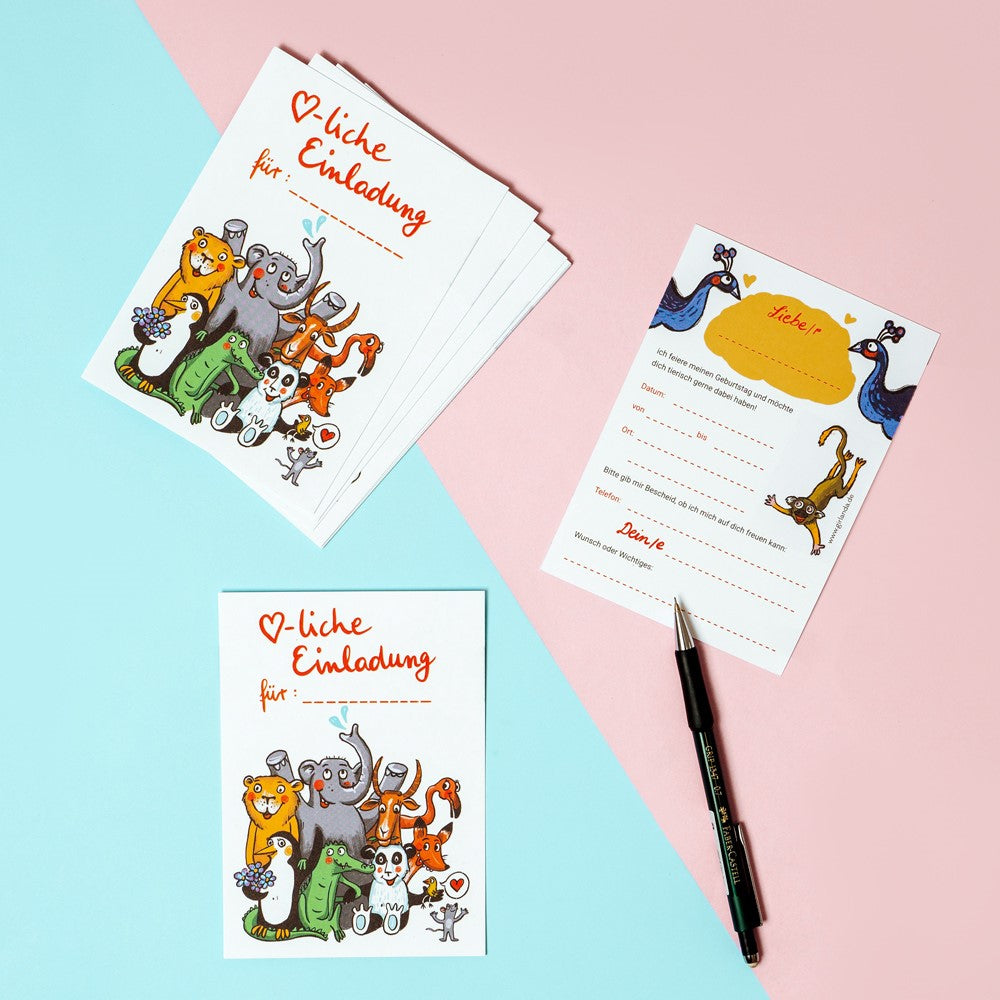 "Tierlanda-Set" - die Happy Birthday Girlande mit Einladungskarten & Giveaway-Tüten für kleine & große Tierfreunde
